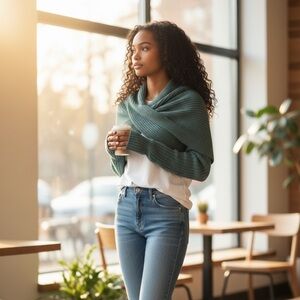 Lightweight Knit Shrug in Teal Green - Women's Wrap